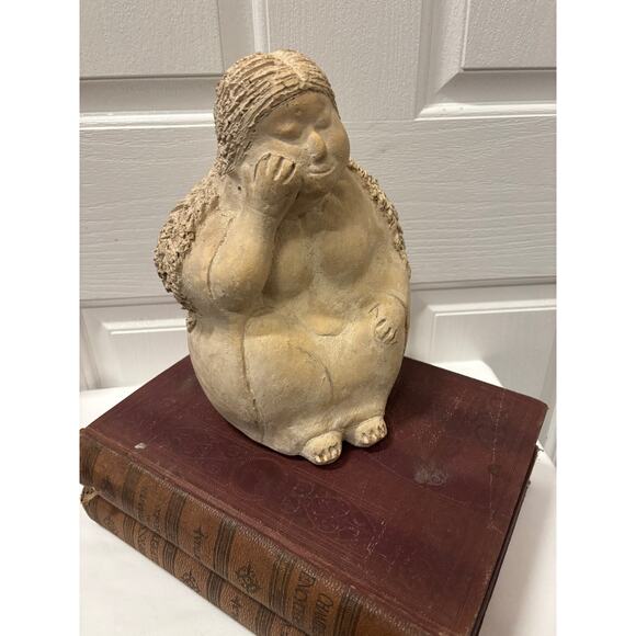 Primitive Folk Art Clay Sculpture Vintage Style Pottery Statue Approx. 10" - Picture 7 of 10